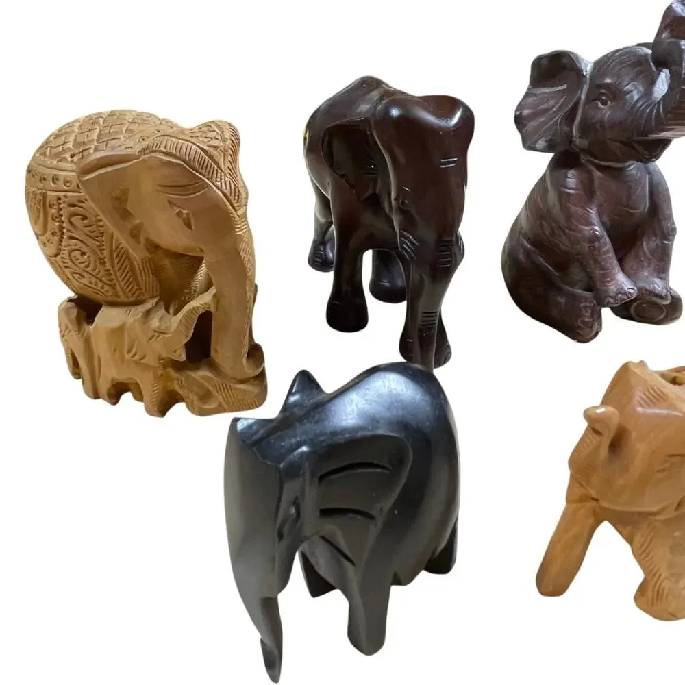 Vintage Set of 8 Elephants Marble Soapstone Handmade Figurines Good Condition